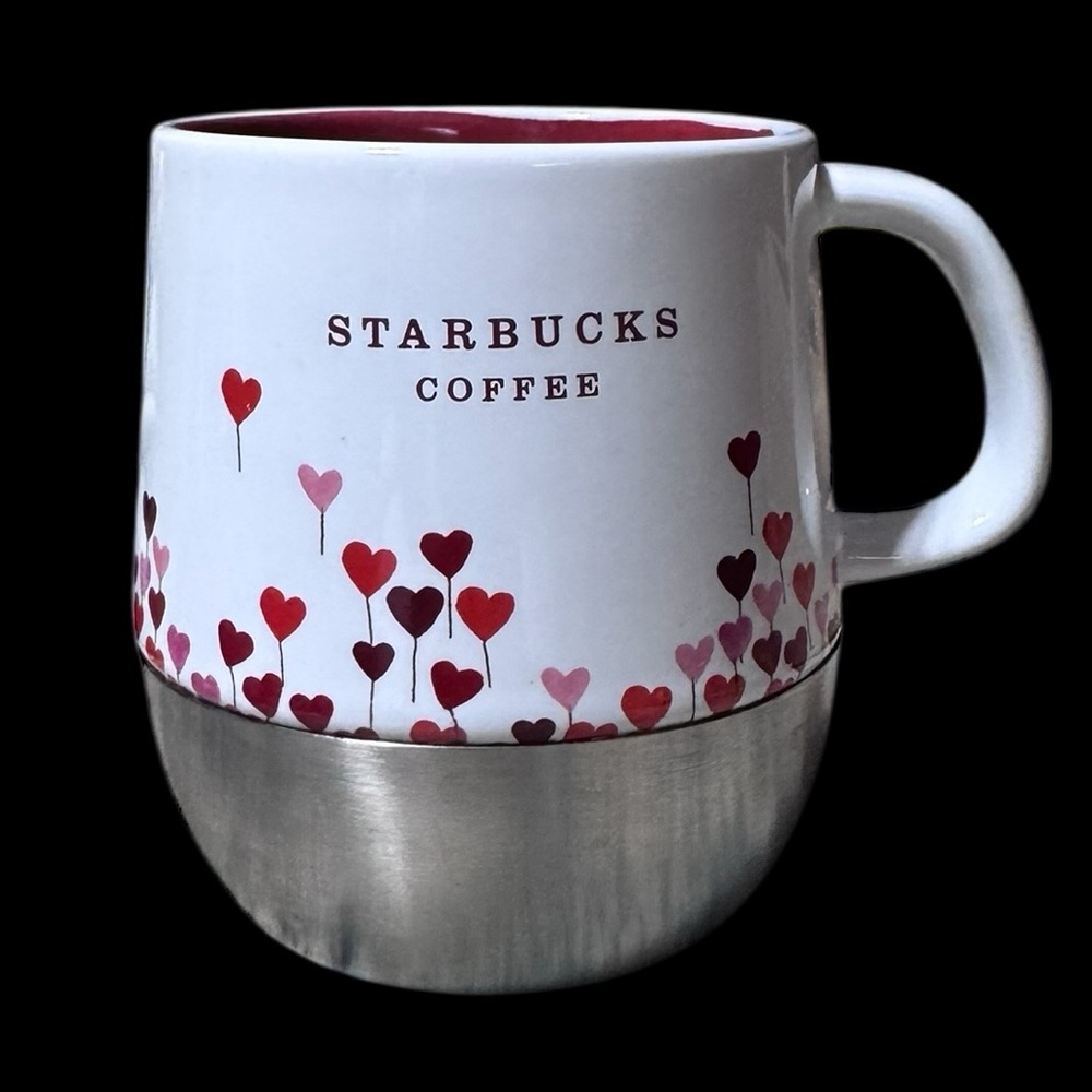 Starbucks Vintage 2007 Valentines Day Balloon Heart 14oz Mug with Silver Accent
